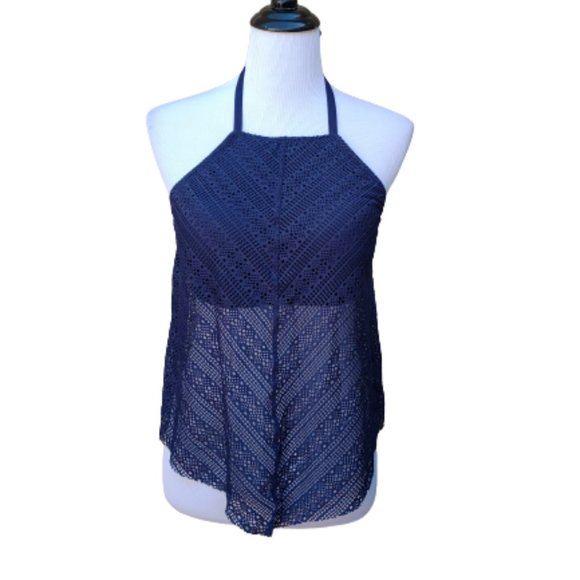 Kona Sol Swim Kona Sol Tankini Swimwear Top Navy Blue Knit Lace